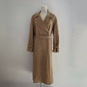 Vince Camel Wool Blend Double Breasted Trench Coat | Womens Size Small